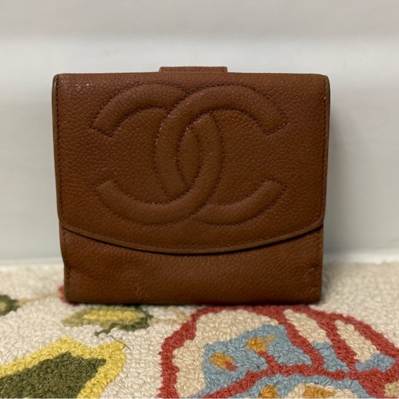 CHANEL Handbags - CHANEL Timeless Caviar Leather Classic Brown Bi-Fold Wallet W/ CC Logo